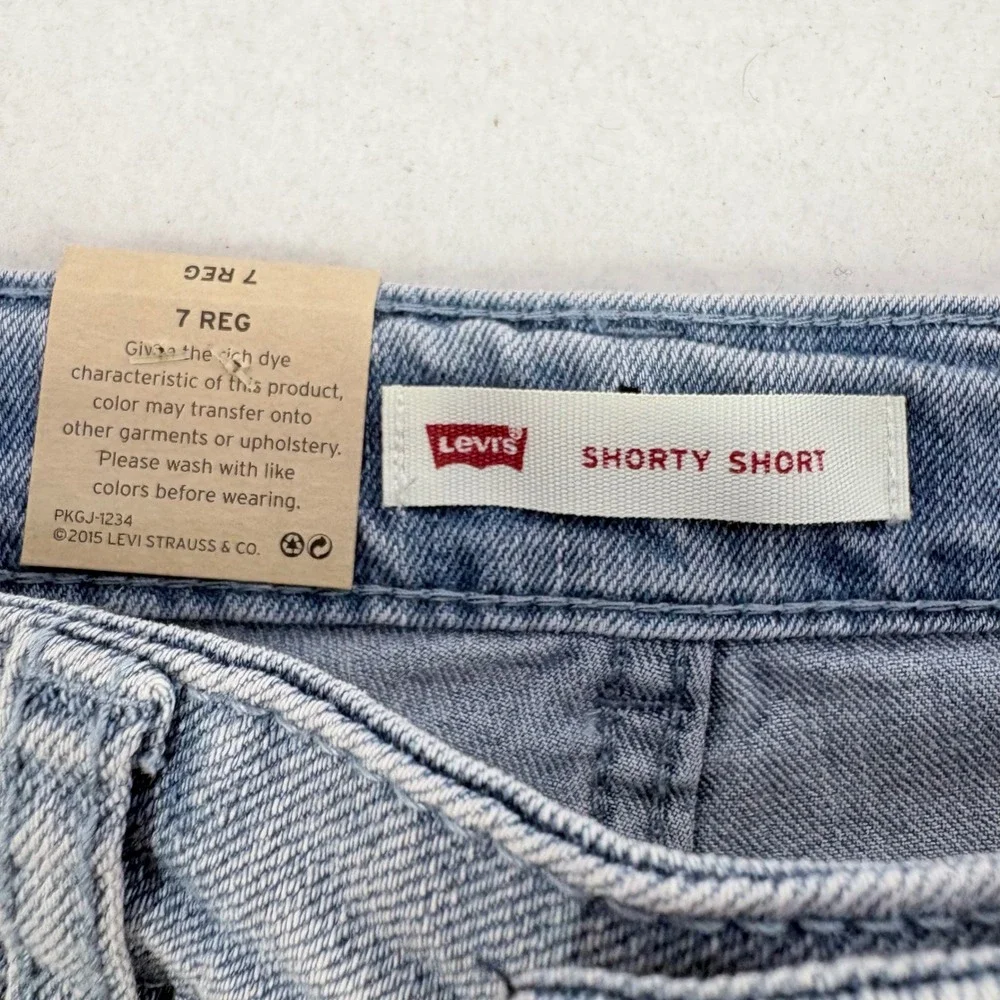 NWT Levis Shorty Short Girls Size 7 Blue New Rainbow Stripe Denim Stretch Shorts